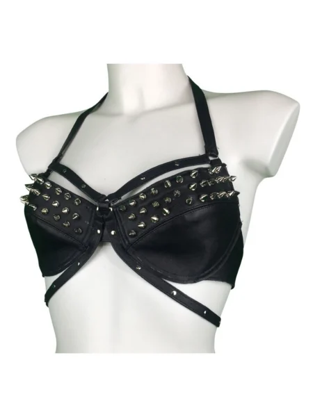 Ice Cream Italian leather rave bra top with chain trim – view 2