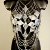 Farfalla Silver Edition handmade chain top with butterfly-wing chains on leather