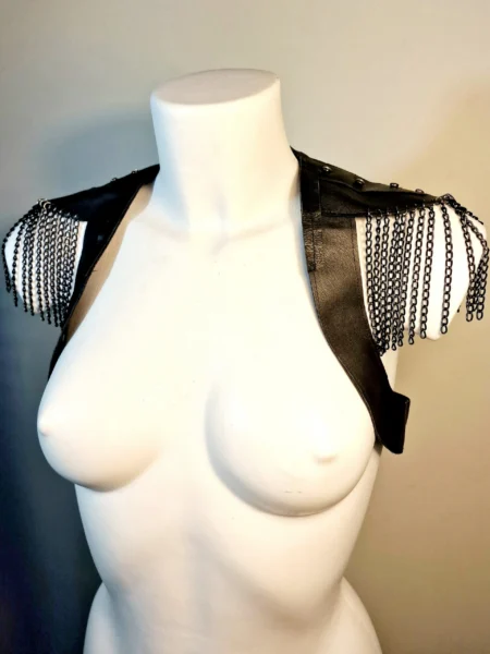 Colibri handmade Italian leather waistcoat with cascading chains