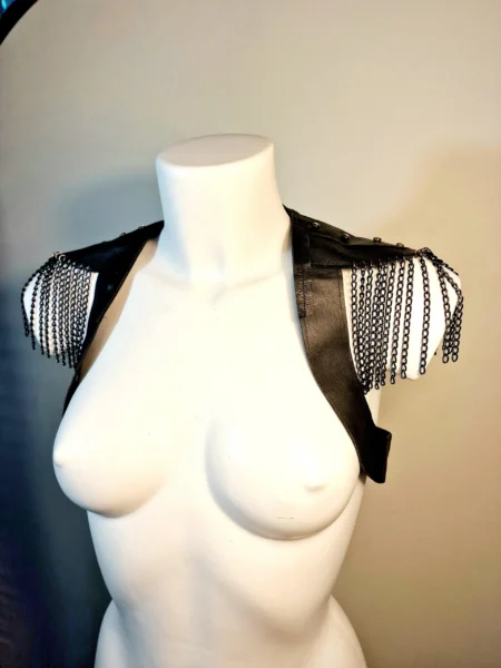 Colibri handmade Italian leather waistcoat with cascading chains – view 2