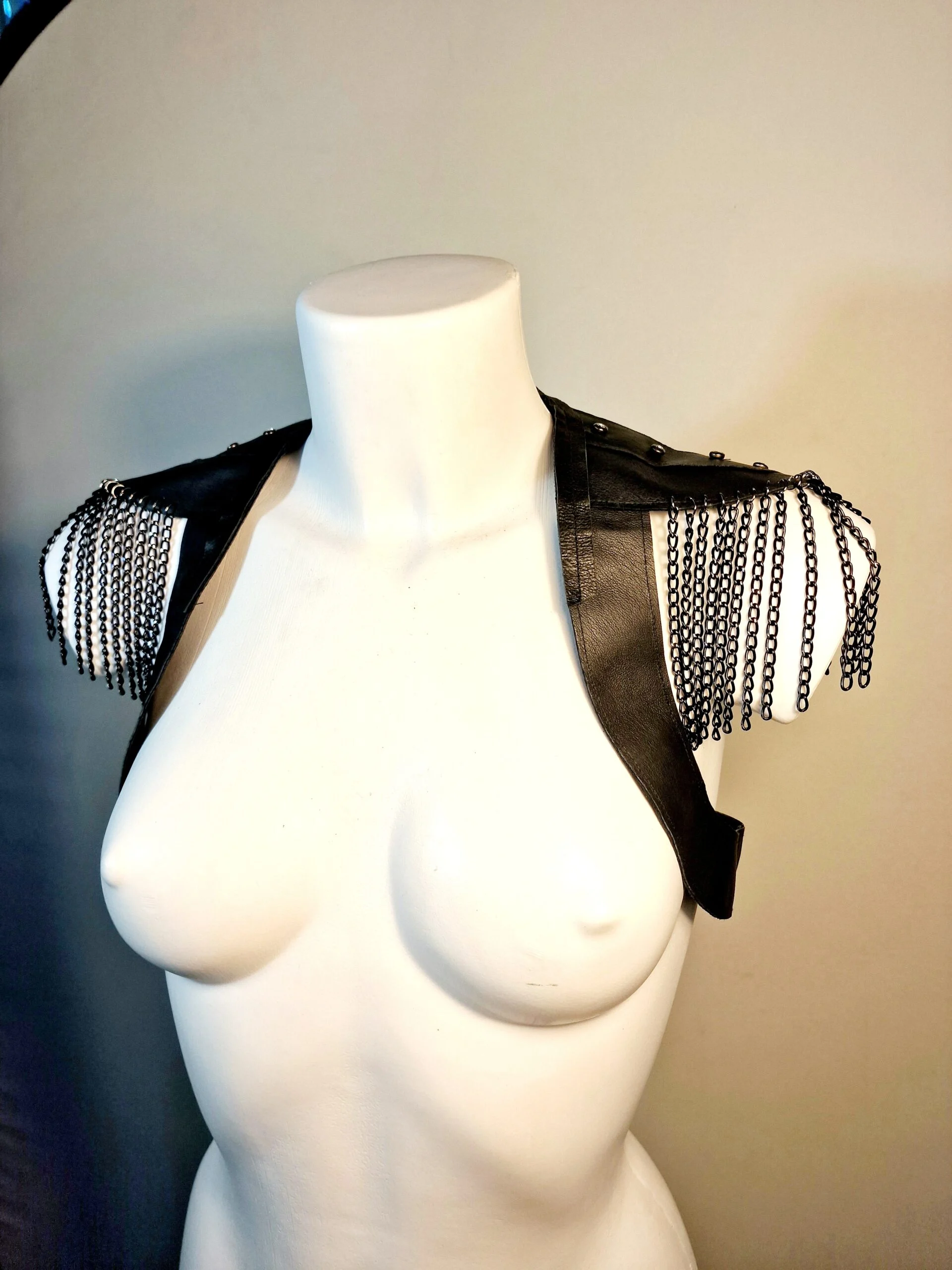 Colibri handmade Italian leather waistcoat with cascading chains – view 2