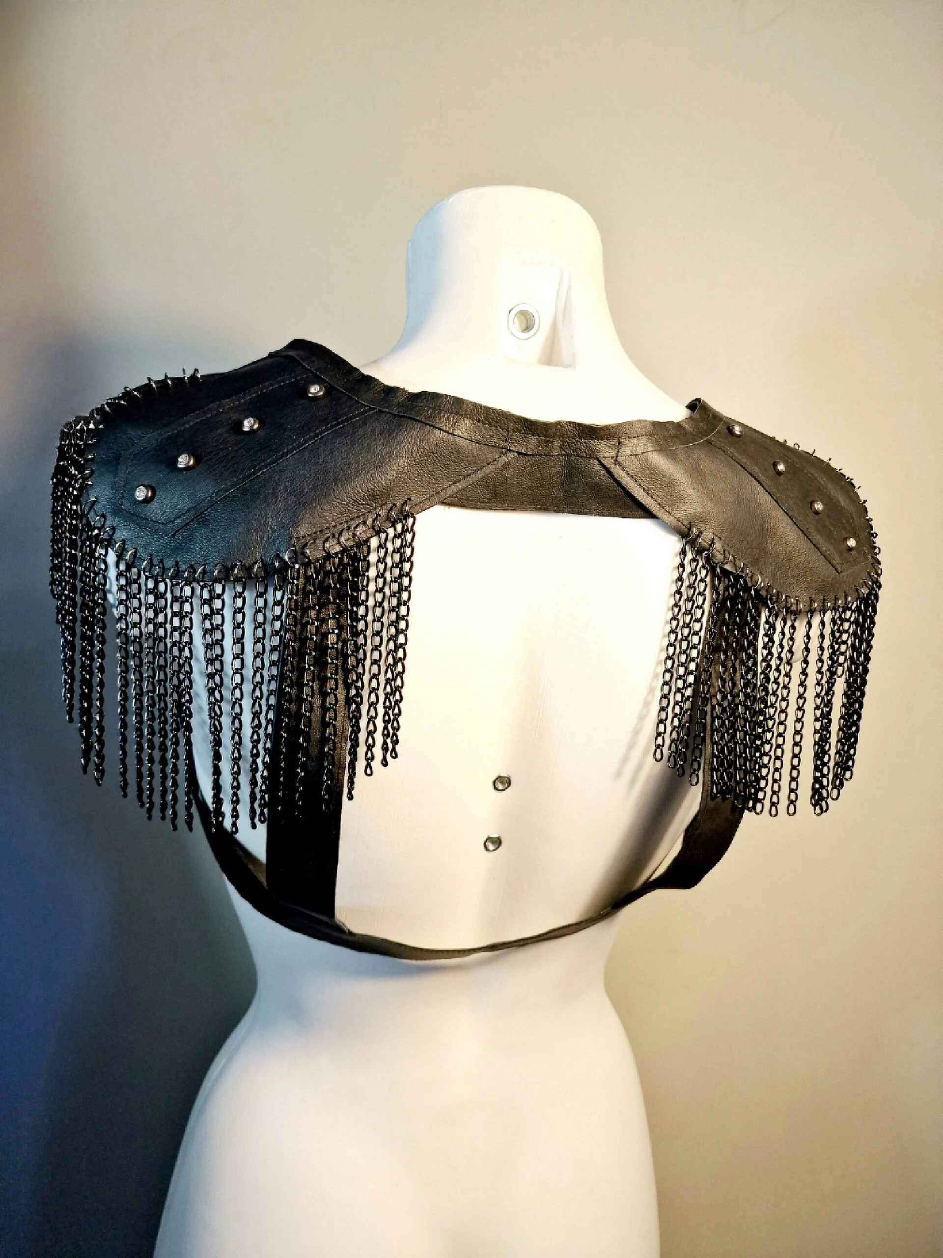 Colibri handmade Italian leather waistcoat with cascading chains – view 4