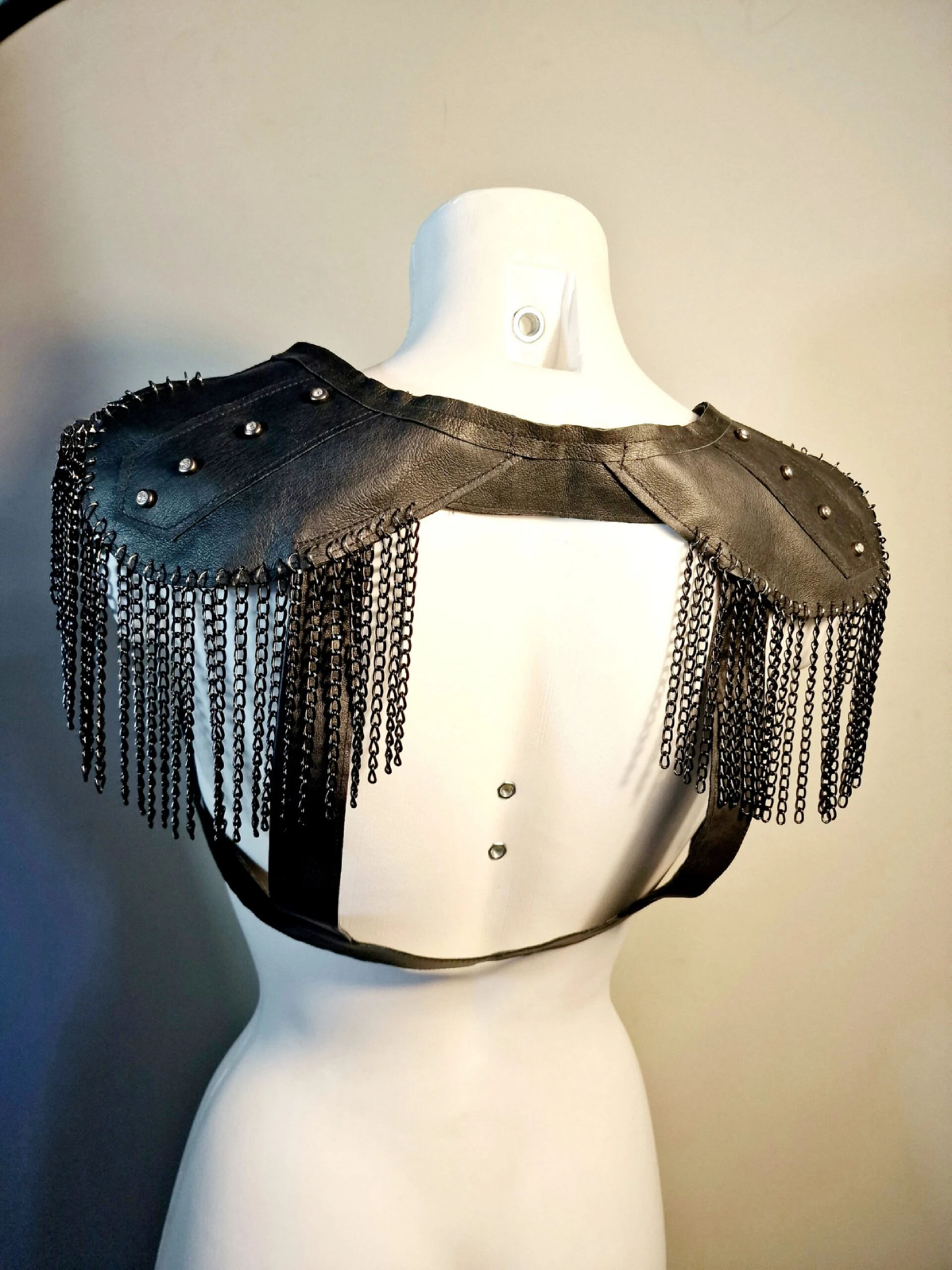Colibri handmade Italian leather waistcoat with cascading chains – view 3