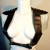 Epolete black Italian leather waistcoat with chain epaulettes
