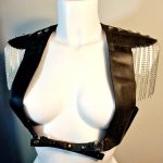 Epolete black Italian leather waistcoat with chain epaulettes
