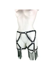 Prodigy Gaga adjustable Italian leather leg harness belt with chains – view 3