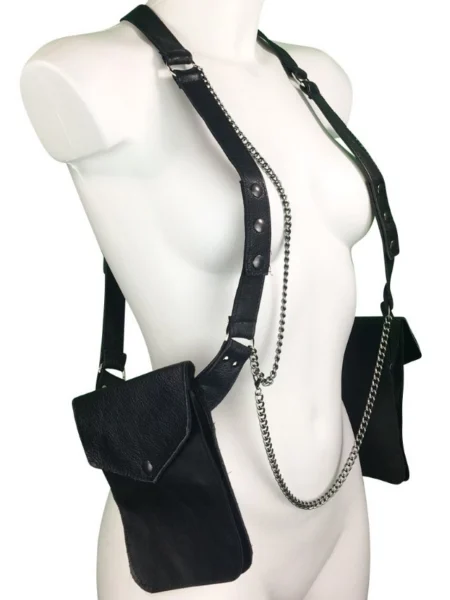 Superman structured Italian leather shoulder bag with chain strap and buttons