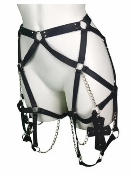 Alcatraz heavy Italian leather harness belt with buttoned waist and leg straps