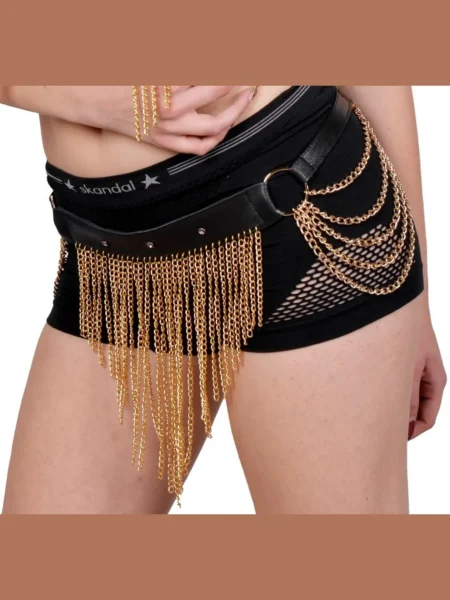 Apple Pie low-slung Italian leather hip belt with chain details – view 2