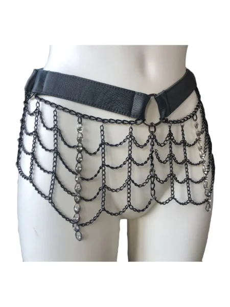 Gaga Glam black Italian leather belt with gleaming chain rows – view 2