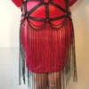 Gaga Long Italian leather waist belt with trailing liquid-light chains