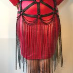 Gaga Long Italian leather waist belt with trailing liquid-light chains
