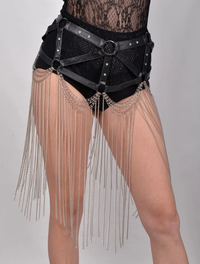 Gaga Long extended Italian leather belt with trailing chains – view 4