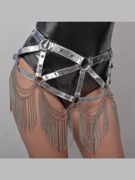 Gaga Italian leather belt with mixed silver and gold tone chains