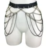 Gotique black Italian leather gothic belt with wrought-iron style chains