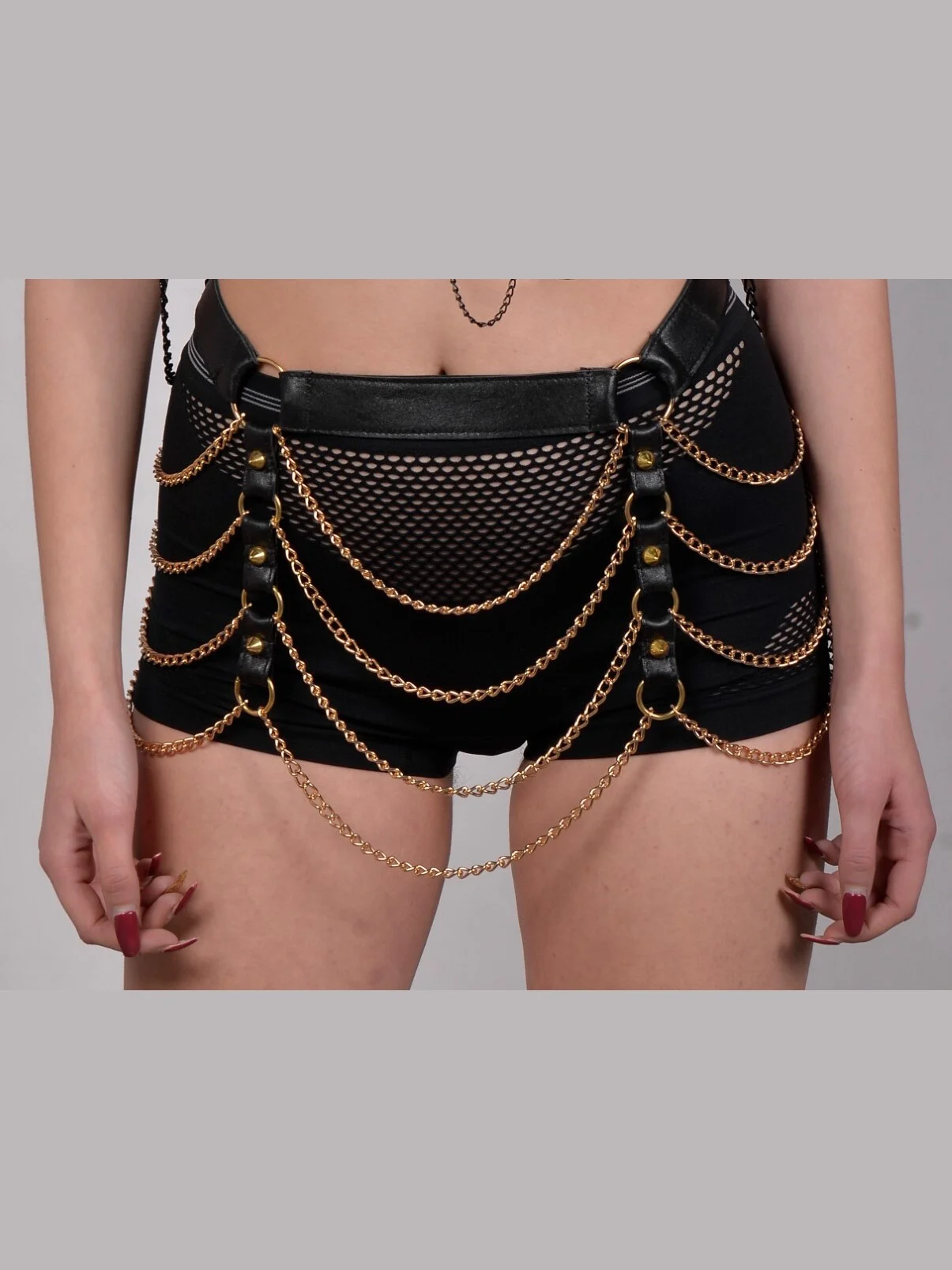 Paradise sculpted Italian leather festival belt with cascading chains
