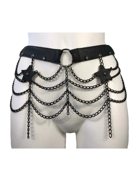 Paris smooth Italian leather waist belt with refined chain drop – view 2