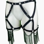 Prodigy Gaga adjustable Italian leather leg harness belt with chains