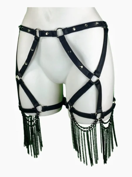 Prodigy Gaga adjustable Italian leather leg harness belt with chains