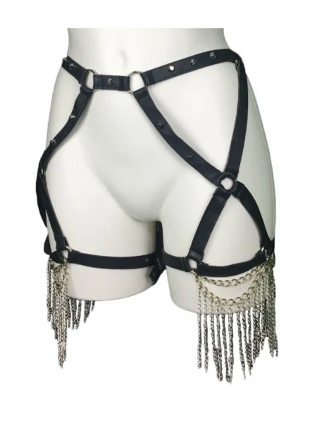 Prodigy Gaga Italian leather waist and thigh harness belt with chains