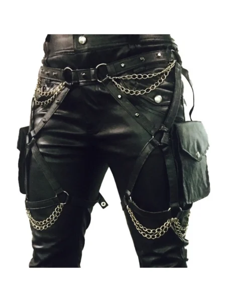Prodigy Italian leather waist and leg harness belt with two pouch bags