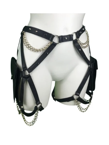 Prodigy Italian leather waist and leg harness belt with two pouch bags – view 2