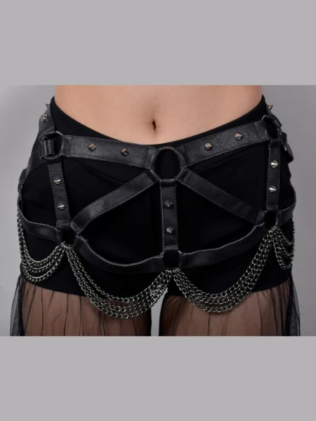 Tiramisu layered Italian leather statement belt with tiered chains – view 2