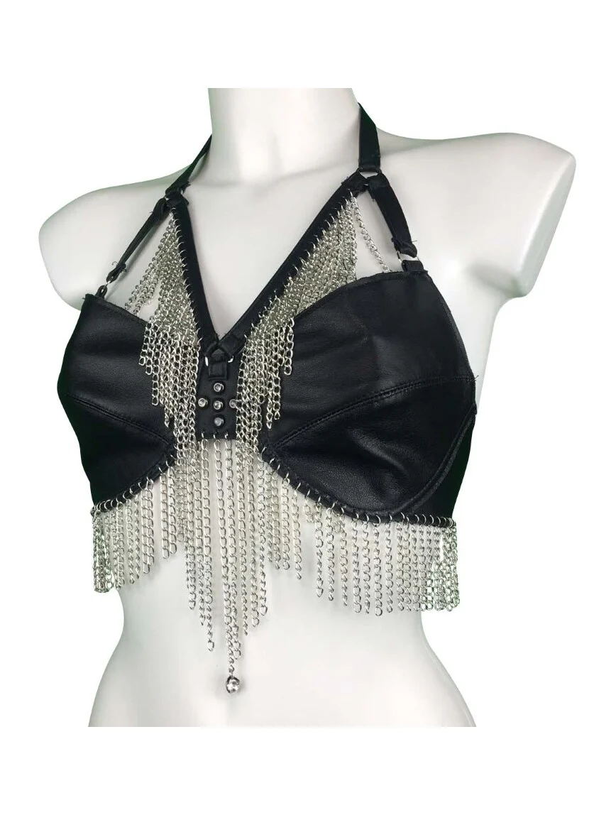 Apple Pie Italian leather statement bra laced with chains – view 2