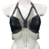Apple Pie Italian leather statement bra laced with chains