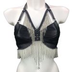 Apple Pie Italian leather statement bra laced with chains
