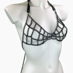 Cicciolina handmade leather chain bra with adjustable neck and back straps