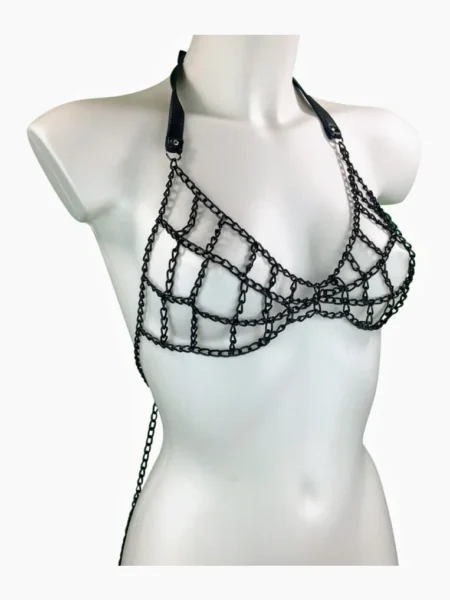 Cicciolina handmade leather chain bra with adjustable neck and back straps
