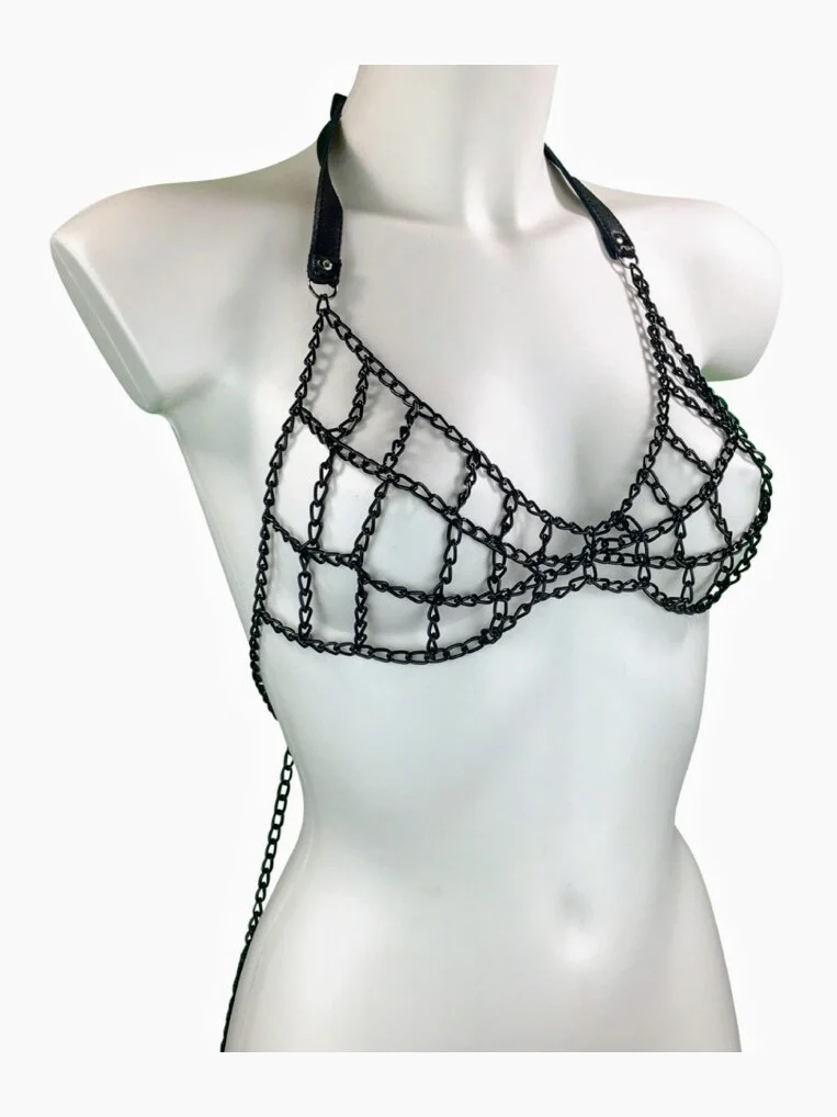 Cicciolina handmade leather chain bra with adjustable neck and back straps