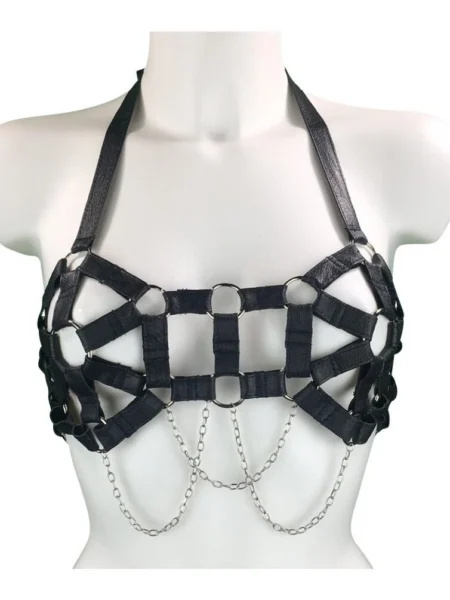 Eva handmade Italian leather chain bra with adjustable neck and back straps