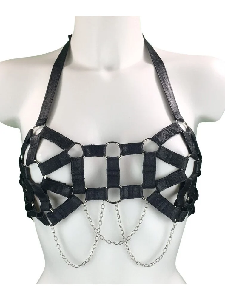 Eva handmade Italian leather chain bra with adjustable neck and back straps