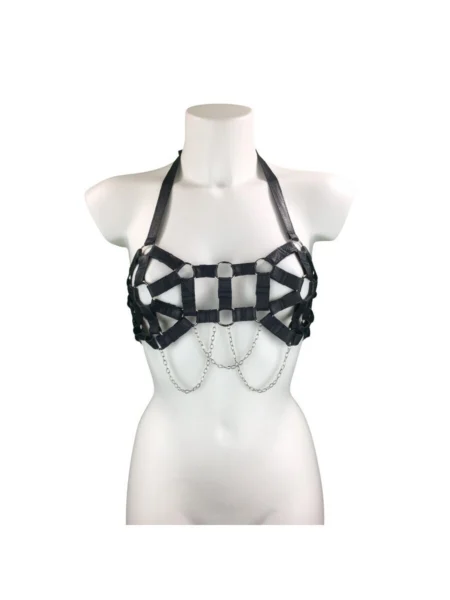 Eva handmade Italian leather chain bra with adjustable neck and back straps – view 2
