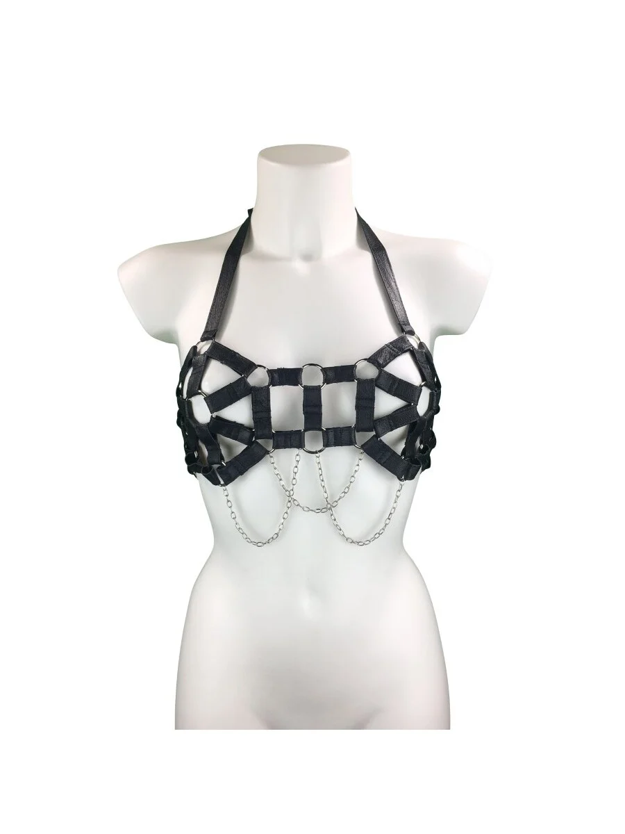 Eva handmade Italian leather chain bra with adjustable neck and back straps – view 2