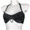 Gelato Italian leather bra with dripping chain details
