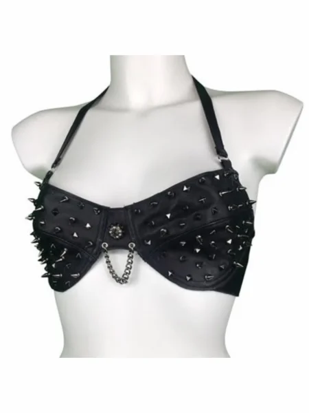 Gelato Italian leather bra with dripping chain details
