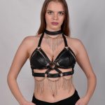 New Gaga sculpted Italian leather statement bra wrapped in chains