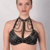 Tiramisu layered dark Italian leather bra with adjustable straps