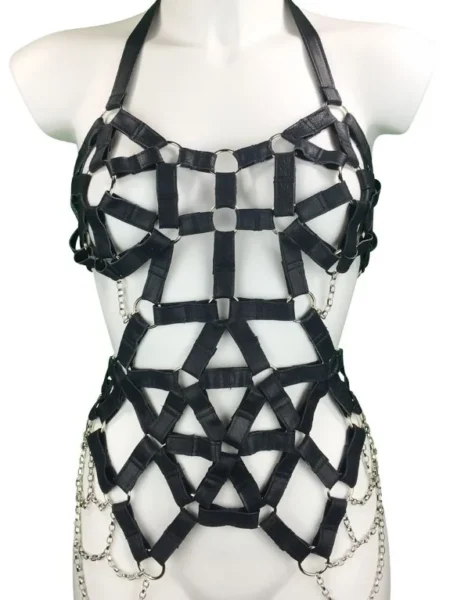Coachella handmade Italian leather festival dress with chain strands