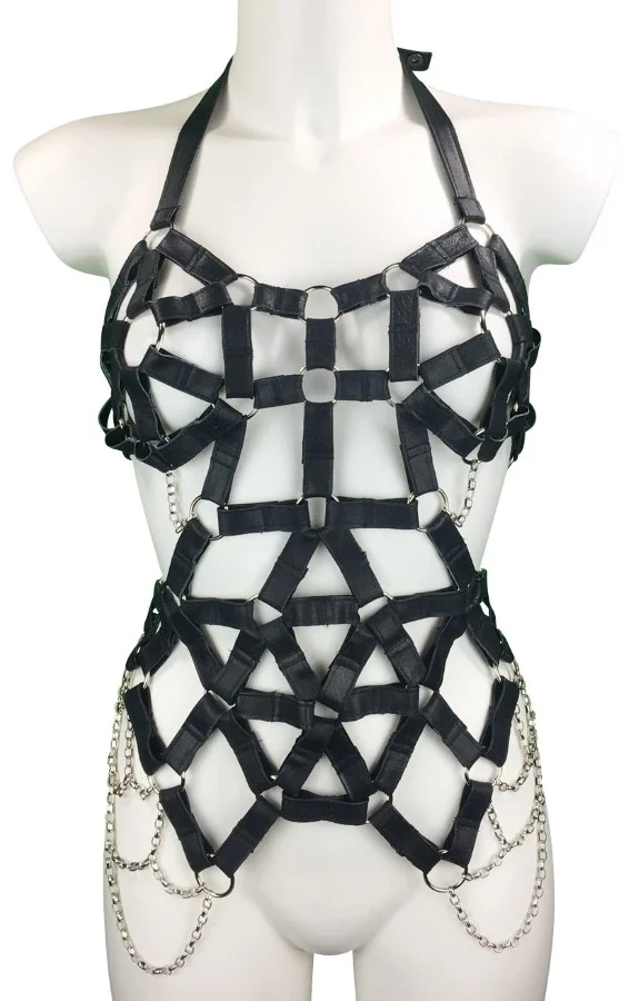 Coachella handmade Italian leather festival dress with chain strands