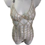 Cocolina light Italian leather halter dress with chain details – view 3