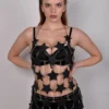 Star handmade leather chain dress with cascading chains from neck to hem