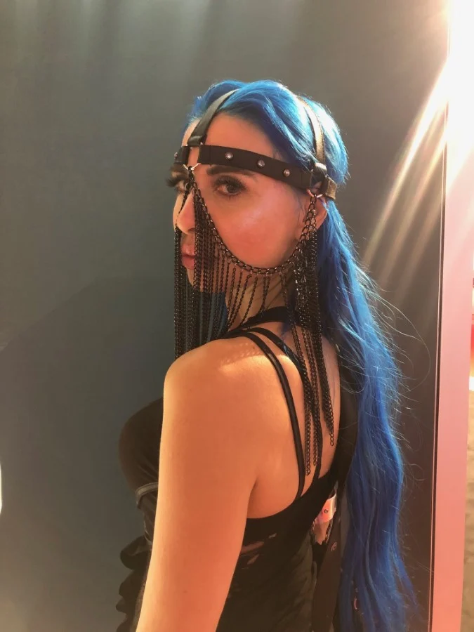 Gaga leather stage face mask with angled panels and chains, third edition