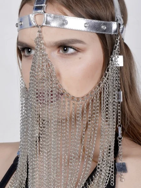 Gaga leather masquerade ball mask with chain drops at the temples, second edition – view 2