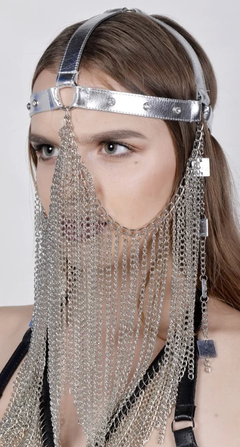 Gaga leather masquerade ball mask with chain drops at the temples, second edition – view 2