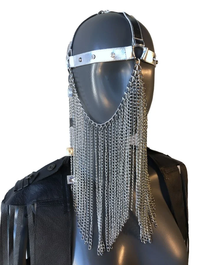 Gaga leather masquerade ball mask with chain drops at the temples, second edition – view 3