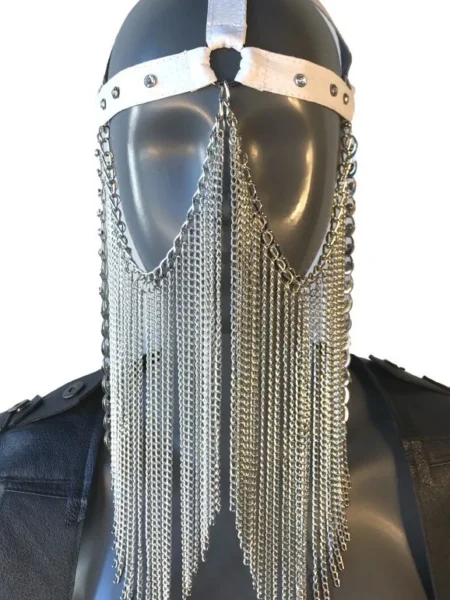 Gaga gothic black leather face mask with chain edging, fourth edition